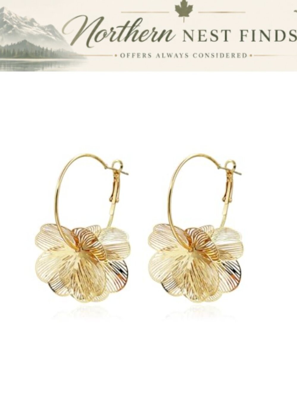 Gold Plated Flower Hoop Drop Dangle Earrings Boho Statement Jewelry